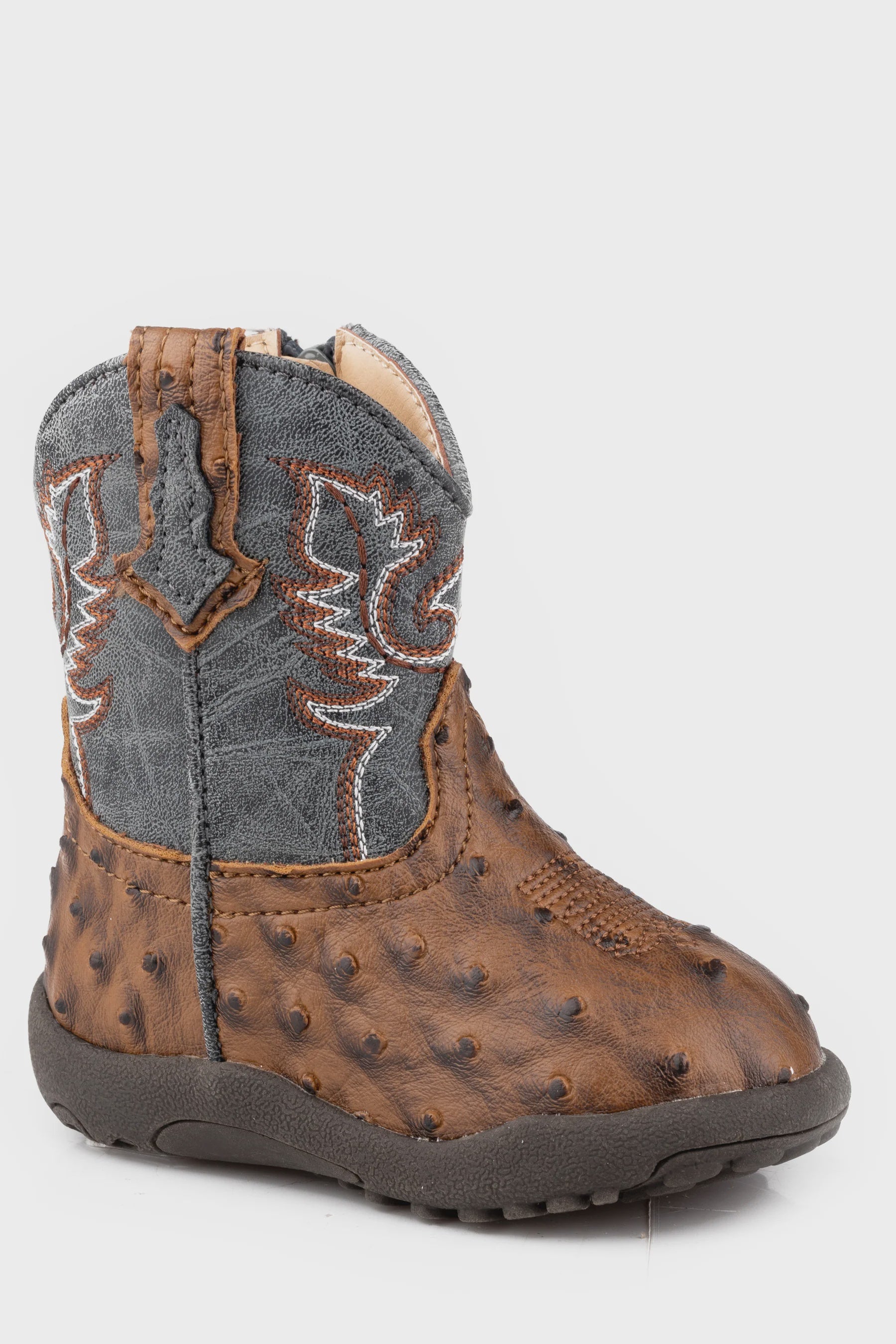 Infants Boys Brown Ostrich Vamp