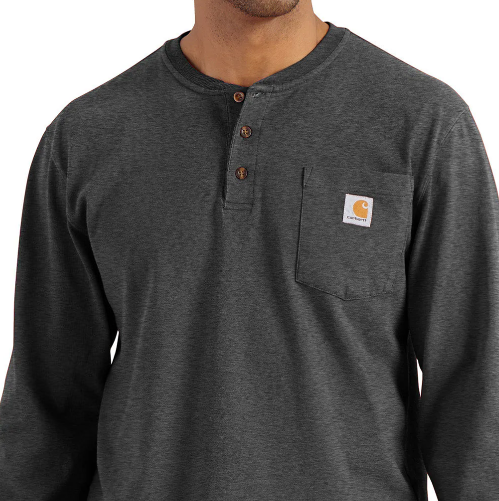 K128 Loose Fit Henley Carbon Heather LS